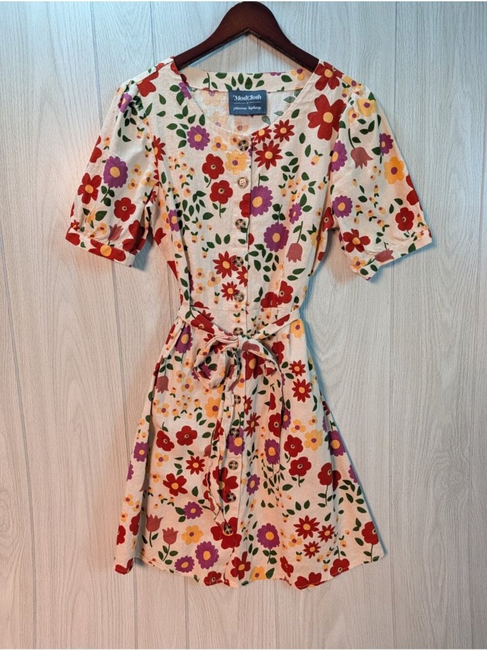 Modcloth Princess Highway Linen Cotton Floral Button Dress Belted Retro Size 4 ?